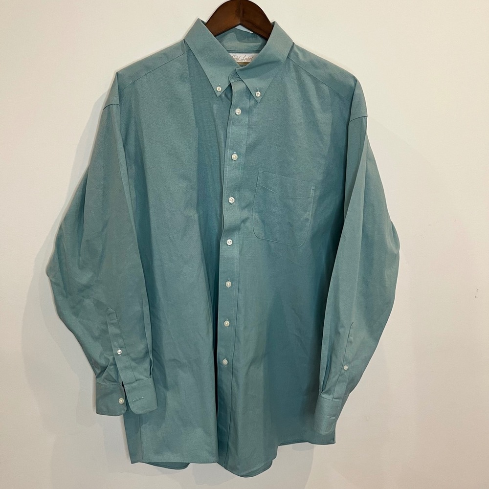 Roundtree & Yorke Gold Label Mens 16.5 33 Teal Cotton Pinpoint Dress Shirt
